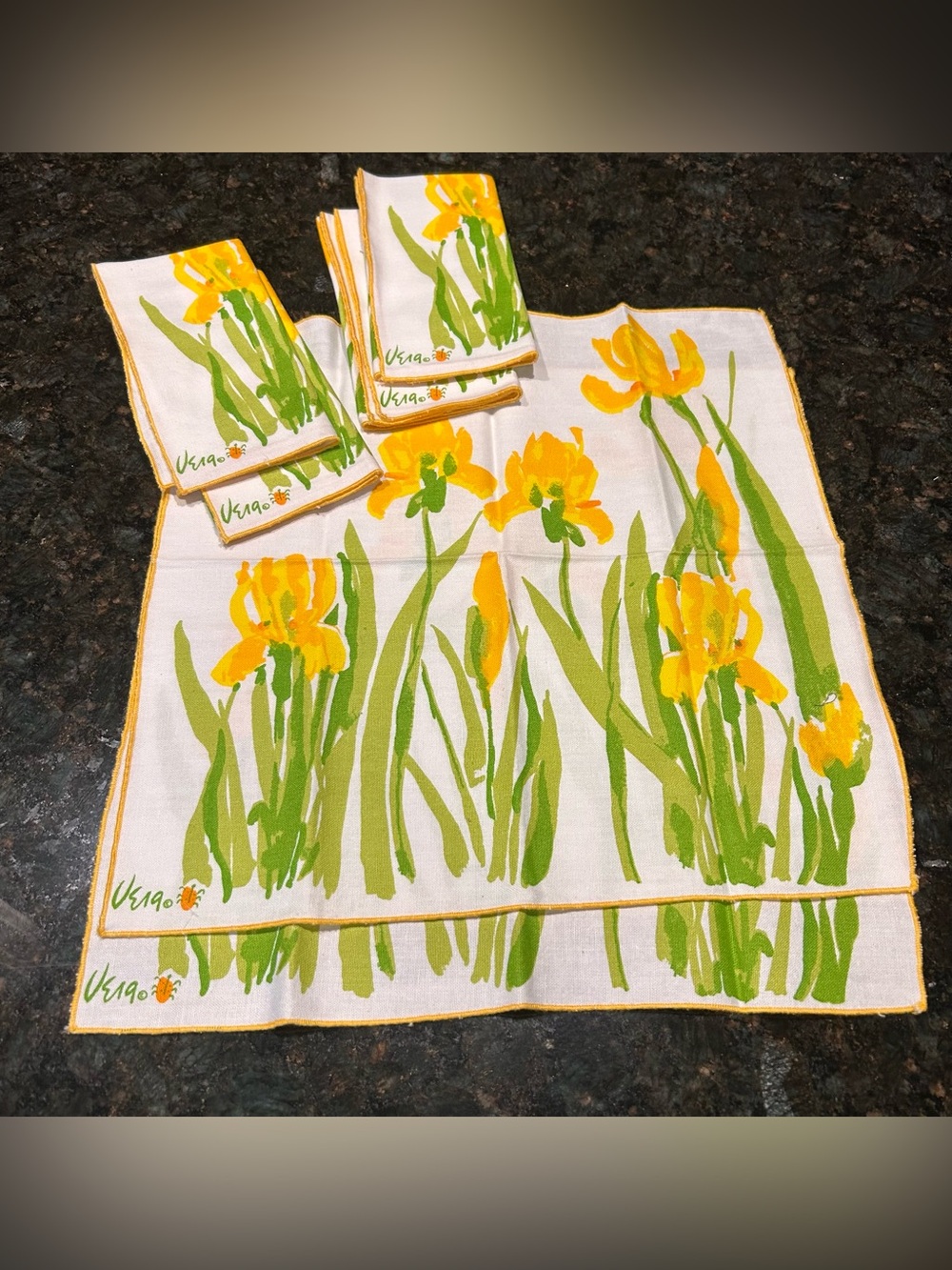 Vintage MCM Vera Neumann Cloth Floral Iris Fern Napkins Set of 6